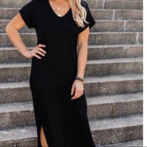 PINK LILY Small Black Maxi Dress w/ Slit